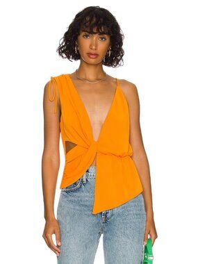 NBD Tanvi Top Orange S Sleeveless Plunge Cut-Out Asymmetrical Revolve NWT